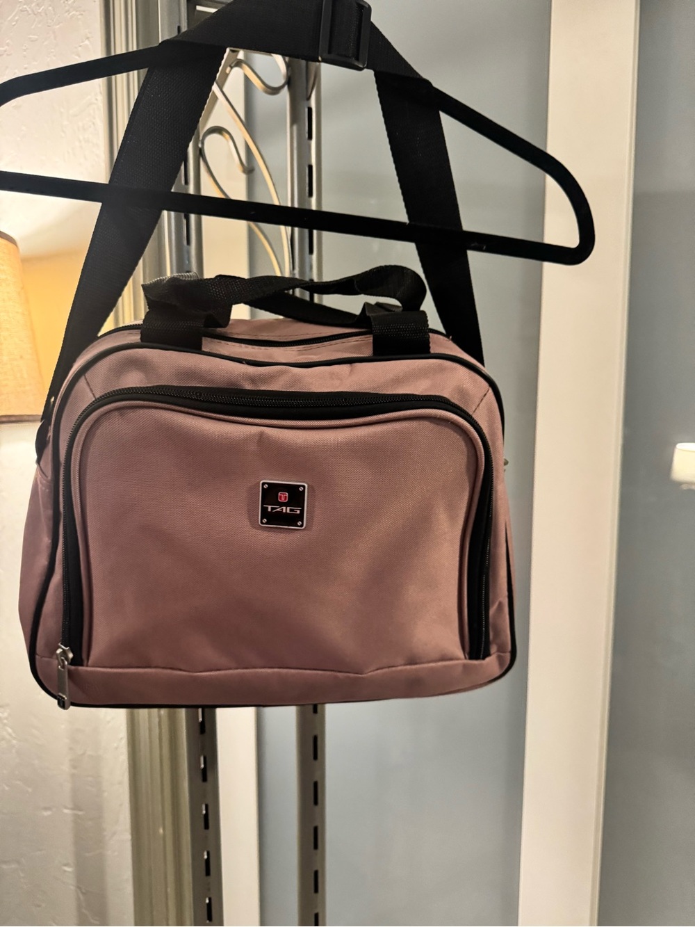 TAG Toiletry Bag in Dusty Rose with Black Trim - Good Condition